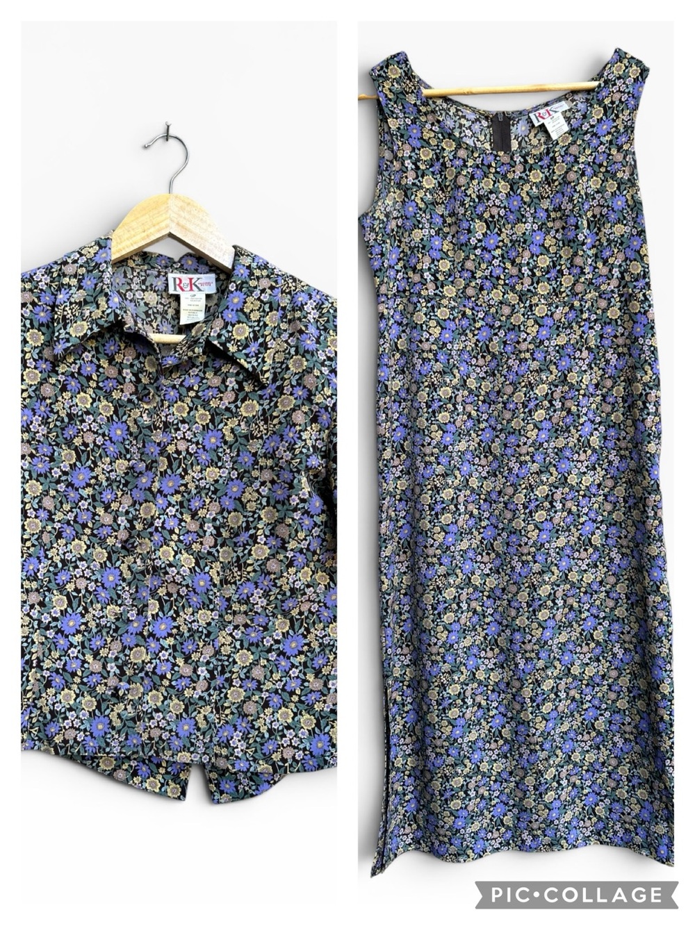 Vintage R&K Originals 2-Piece Floral Dress Set Ditsy Blossom 90s Size 8 Petite